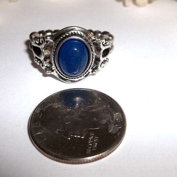 Blue and Silver Ring Boho Style Adjustable Size Stretch Band Woman Jewelry C185 - Picture 2 of 6